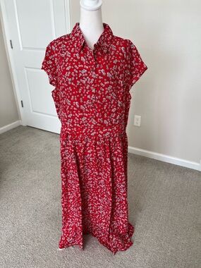 NWT 🌺 Hayden Red Floral Collared Midi Dress Size 1X